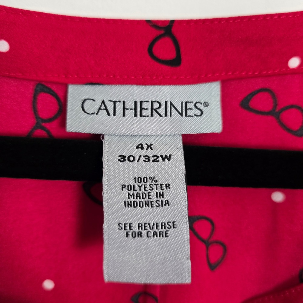 Catherines Tunic Top Blouse Women 4X Red Eyeglasses Polka Dot Teacher Novelty - Picture 5 of 9